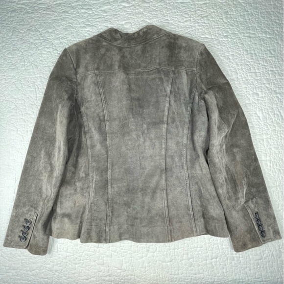 🔥Y2K Ann Taylor Brown Chocolate Suede Blazer 100% Leather Preppy Jacket Women 14 - Picture 6 of 16